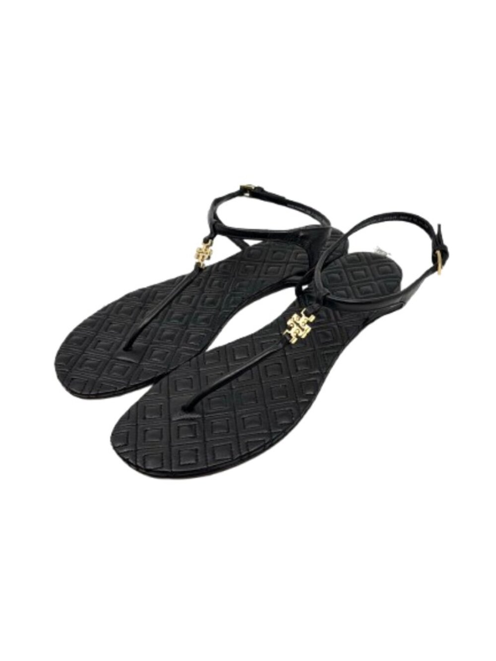 TORY BURCH Marion Quilted T-Strap Leather Sandals - Black, Size 8 (Near New)